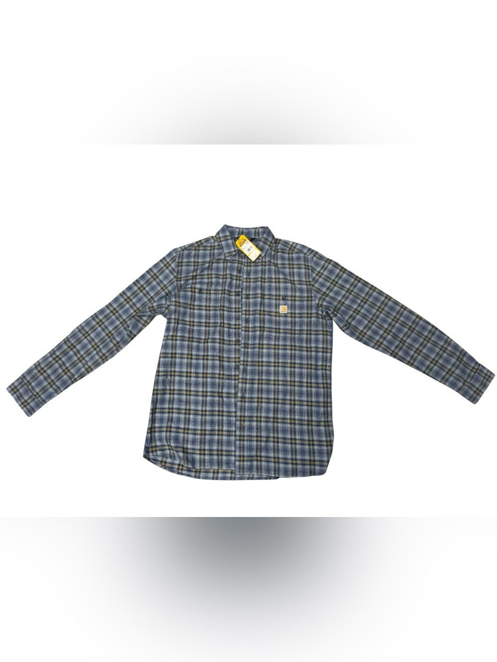 Carhartt Men's Blue and Gray Plaid Button-Up Work Shirt